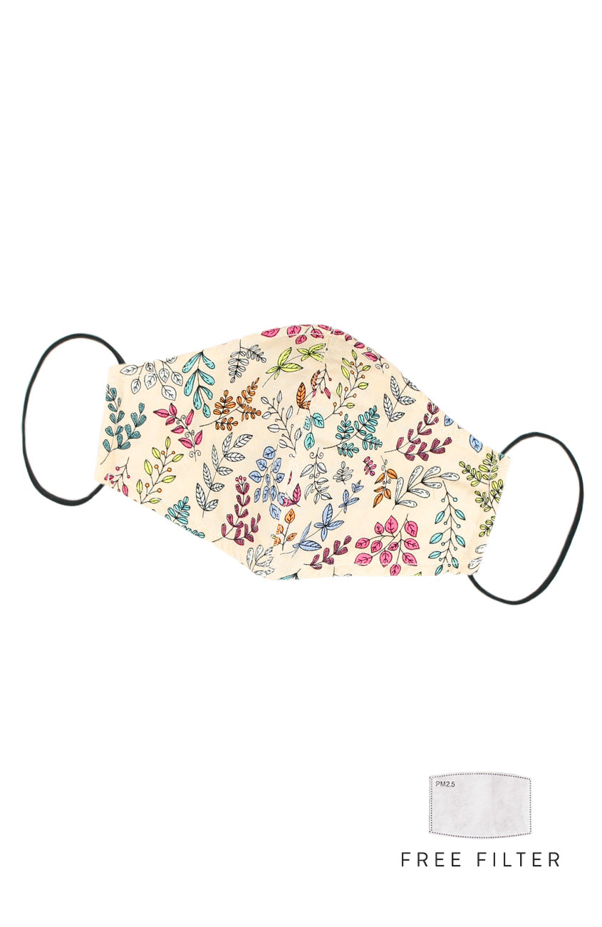 Ferns Illustrated Pure Cotton Face Mask - Crème