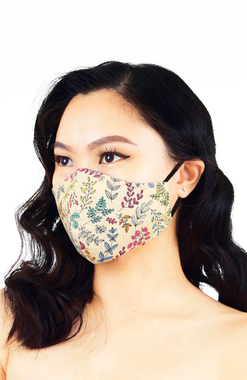 Ferns Illustrated Pure Cotton Face Mask - Crème