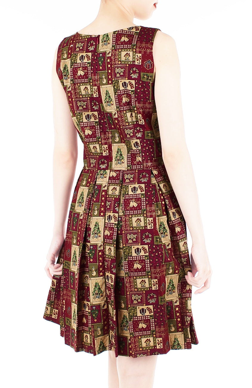Festive Christmas Cheer Flare Dress with Gold Lining