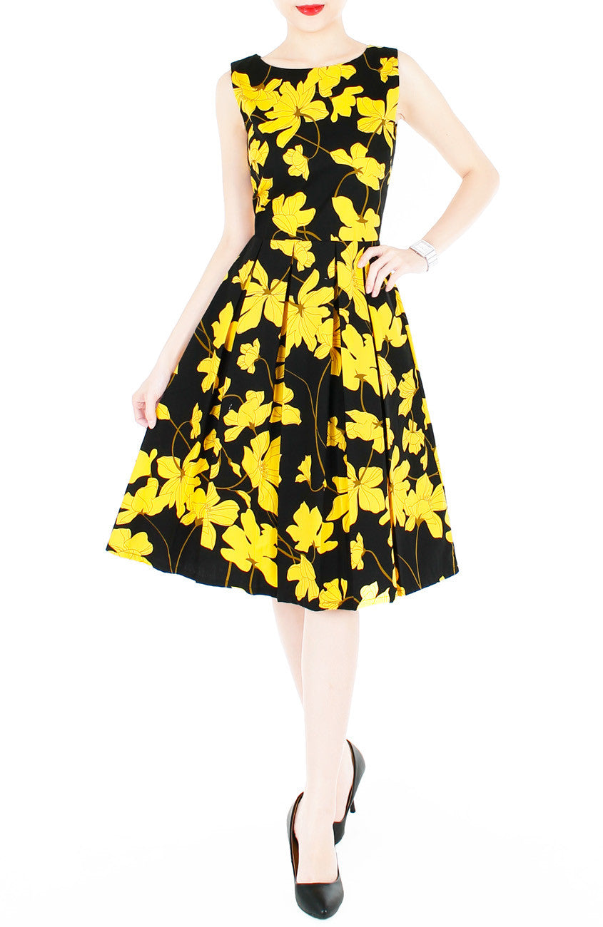 Fleur Freesia Flare Midi Dress - Yellow