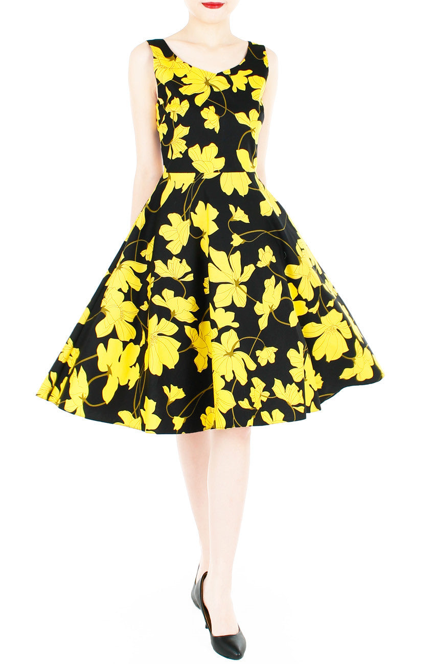 Fleur Freesia Flare Midi Dress - Yellow