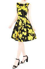 Fleur Freesia Flare Knee Length Dress - Yellow