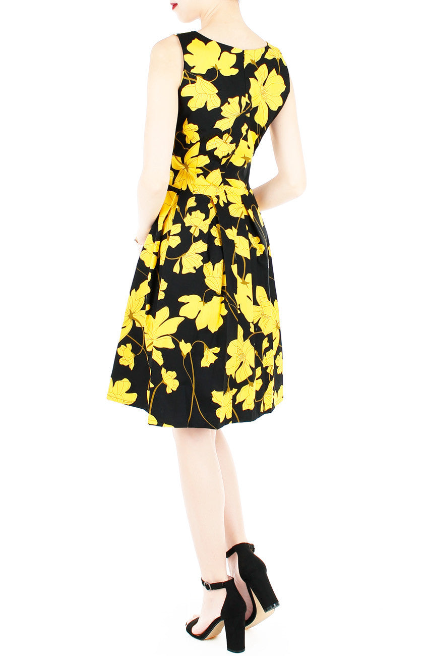Fleur Freesia Flare Knee Length Dress - Yellow