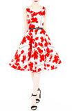 Fleur Freesia Flare Midi Dress - Red