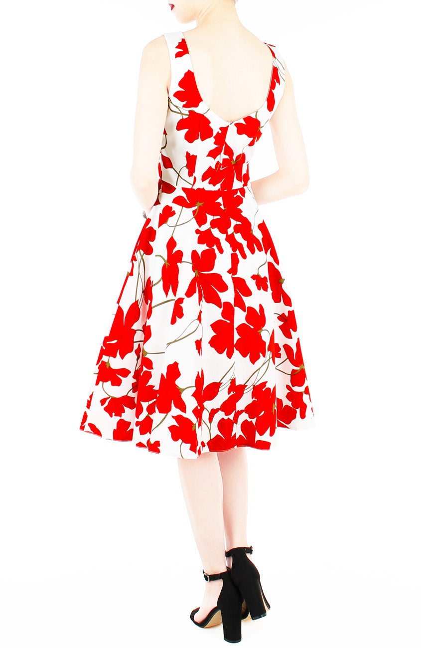 Fleur Freesia Flare Midi Dress - Red