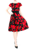Fleur Freesia Flare Tea Dress - Scarlet