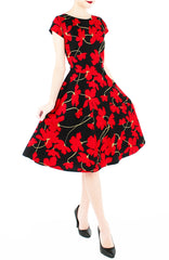 Fleur Freesia Flare Tea Dress - Scarlet