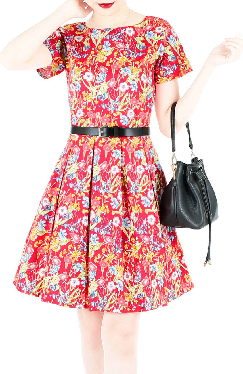 Flourishing Florals Flare Dress with Short Sleeves
