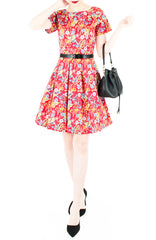 Flourishing Florals Flare Dress with Short Sleeves