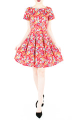 Flourishing Florals Flare Dress with Short Sleeves