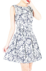 Fluttering Romance Flare Dress with Wide Belt - Night Blue