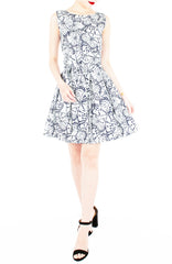 Fluttering Romance Flare Dress with Wide Belt - Night Blue
