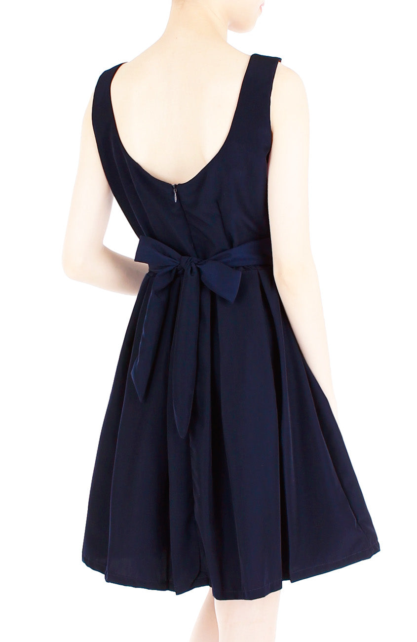 Forever Fanciful Flare Dress with Bow Back - Midnight Blue