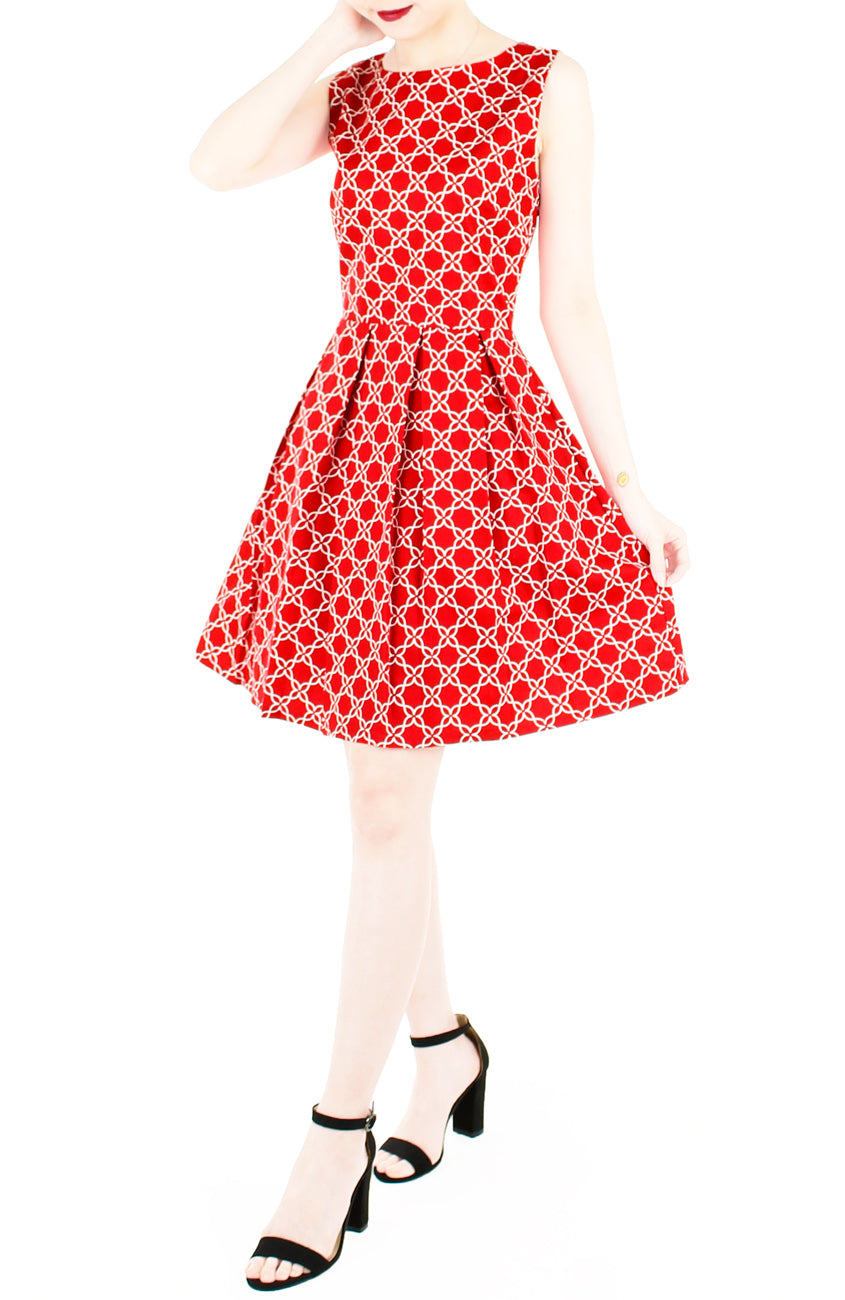 Four Leaf Clover Charm Flare Dress - Red