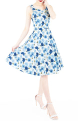 Frosty Winter Roses Flare Midi Dress