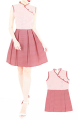 Fujisan Dots & Stripes Cheongsam Dress - Cream