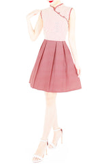 Fujisan Dots & Stripes Cheongsam Dress - Cream