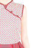 Fujisan Dots & Stripes Cheongsam Dress - Cream