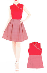 Fujisan Dots & Stripes Cheongsam Dress - Red