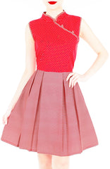 Fujisan Dots & Stripes Cheongsam Dress - Red
