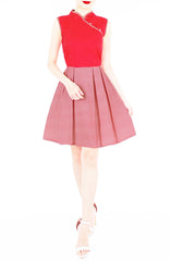 Fujisan Dots & Stripes Cheongsam Dress - Red