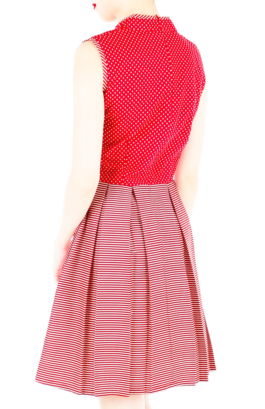 Fujisan Dots & Stripes Cheongsam Dress - Red