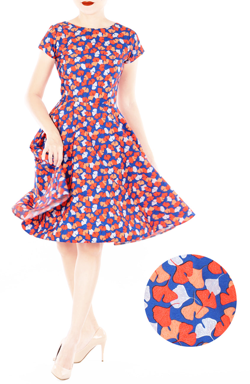 Glamourous Gingko Leaf Flare Tea Dress - Autumn