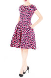 Glamourous Gingko Leaf Flare Tea Dress - Pink