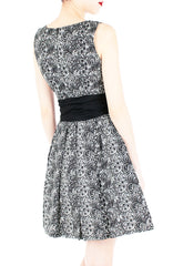 Grace and Lace Flare Dress with Obi Belt - Black