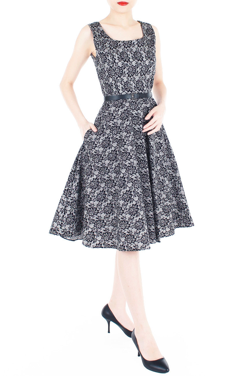 Graceful Chantilly Lace Flare Midi Dress