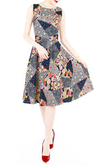 Hana Akira Flare Midi Dress in Midnight Blue