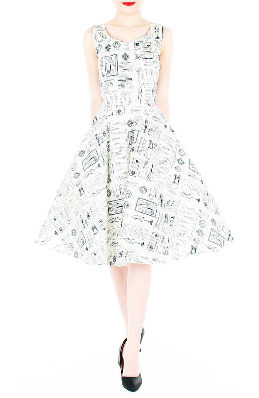 Heritage Parisian Tailleur Flare Midi Dress - White