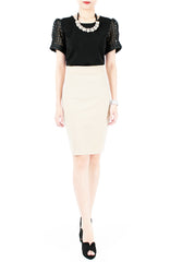 Honeycomb Organza Short Sleeve Blouse - Black