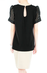 Honeycomb Organza Short Sleeve Blouse - Black
