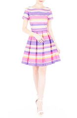 Infused in Watercolour Flare Dress with Short Sleeves - Purple