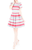 Infused in Watercolour Flare Dress with Short Sleeves - Coral Pink