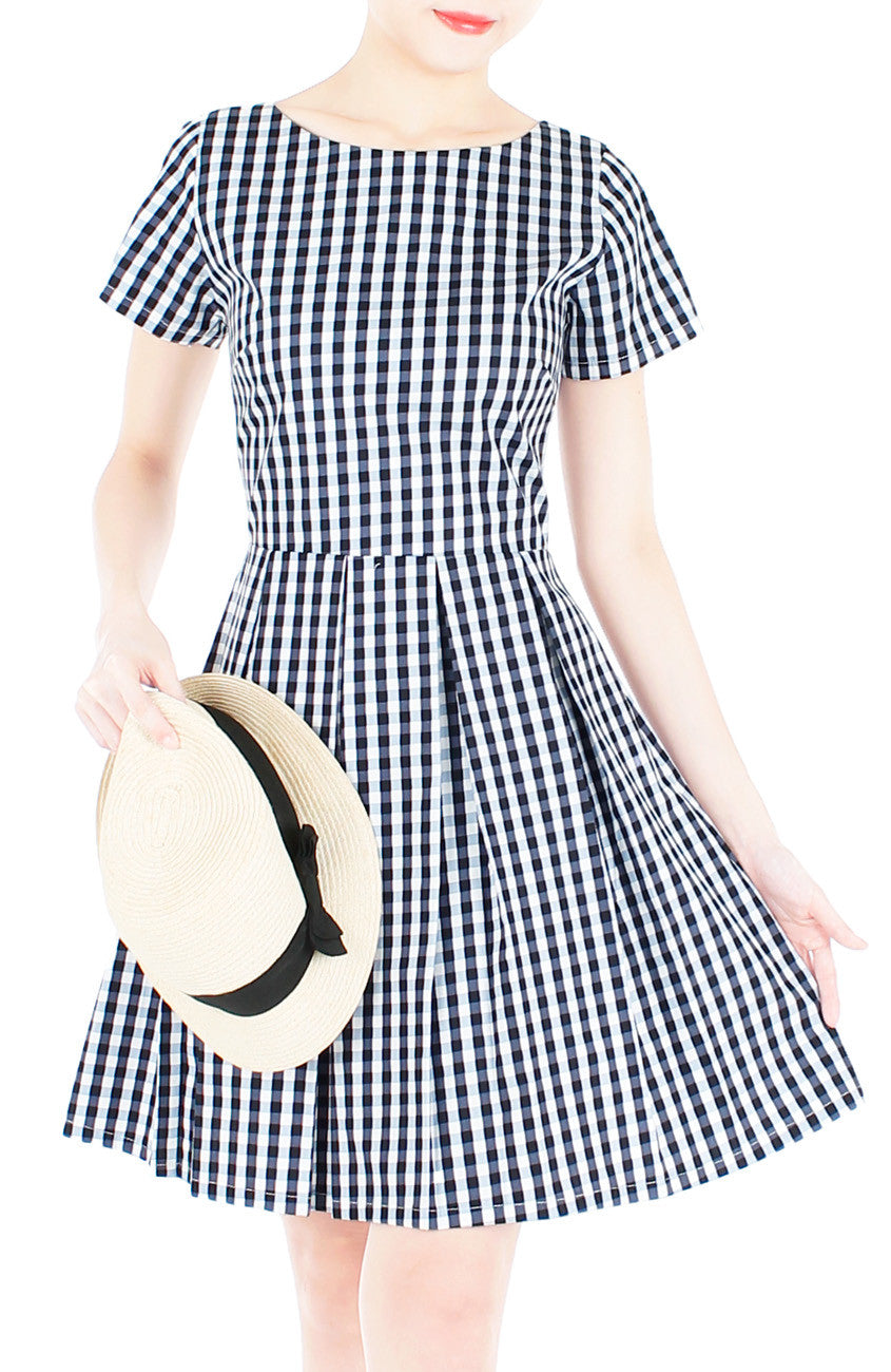 Isle Check It Out Flare Dress with Sleeves - Black