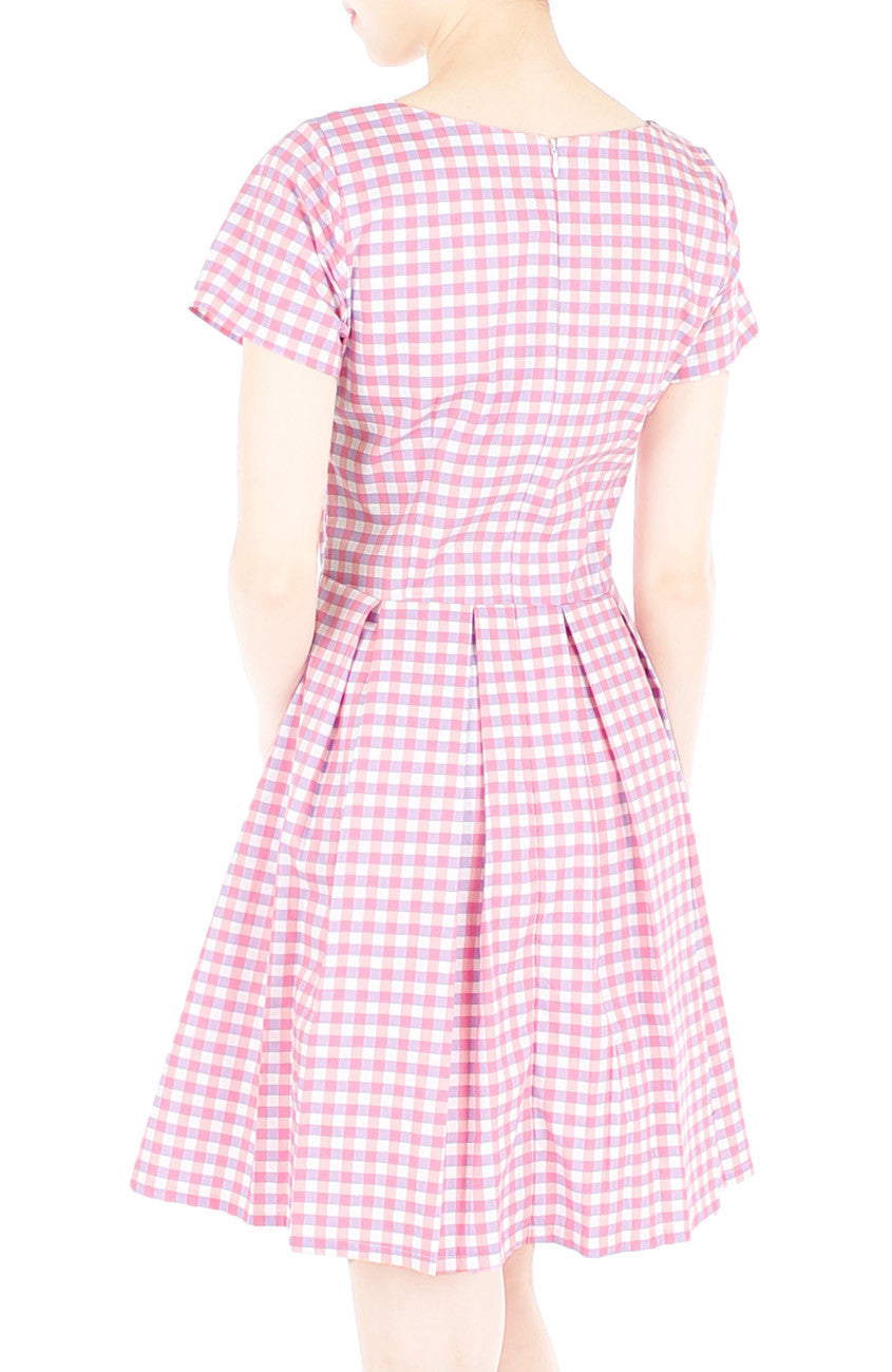 Isle Check It Out Flare Dress with Sleeves - Pink