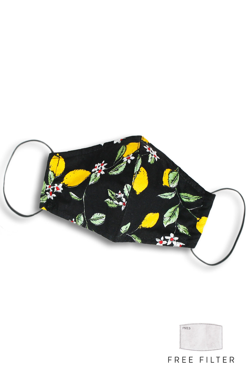 Italian Limoncello Pure Cotton Face Mask - Noir Black