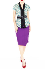 Japanese Ekiyo-e Waves Mei Kebaya Dress with Obi Belt