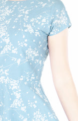 Japanese Plum Blossoms Flare Tea Dress - Sky Blue