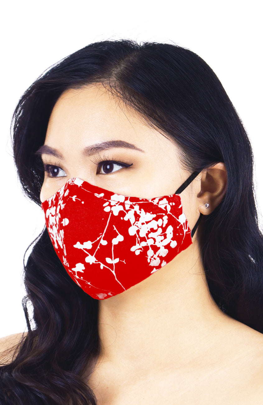 Japanese Plum Blossoms Pure Cotton Face Mask -Red