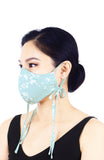 Japanese Plum Blossoms Pure Cotton Face Mask with Head Ties - Pastel Mint