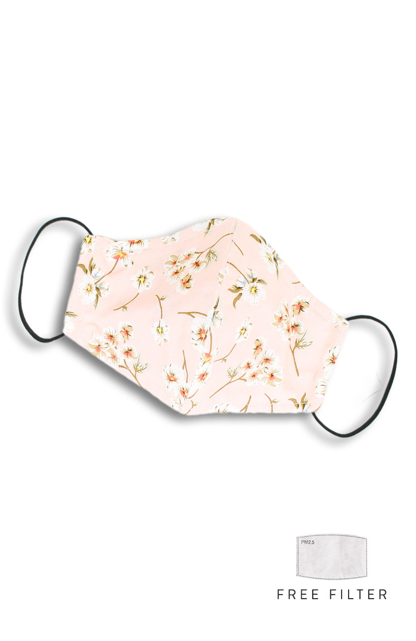 Japanese White Poppies Pure Cotton Face Mask - Crepe Pink
