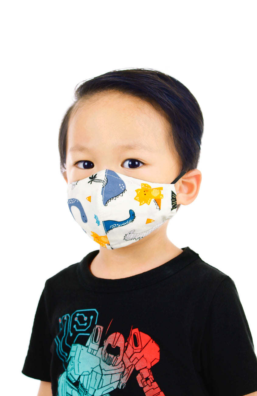 KIDS Dinosaur Kingdom Pure Cotton Face Mask - Chalk