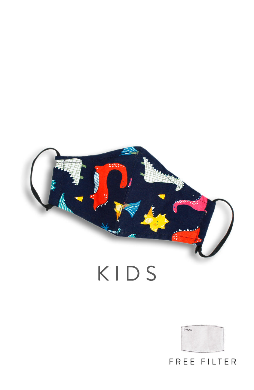 KIDS Dinosaur Kingdom Pure Cotton Face Mask - Navy