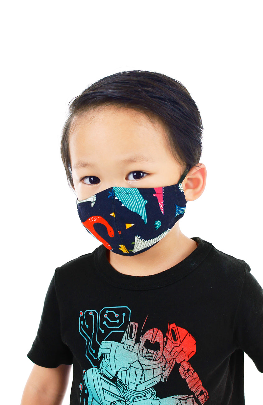 KIDS Dinosaur Kingdom Pure Cotton Face Mask - Navy