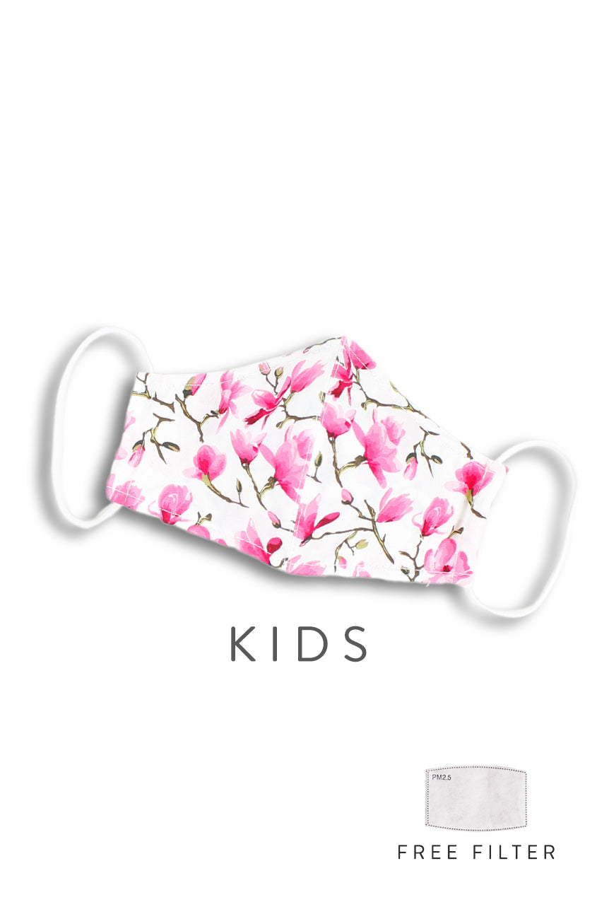 KIDS Falling Cherry Blossoms Pure Cotton Face Mask - White