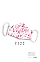 KIDS Falling Cherry Blossoms Pure Cotton Face Mask - White