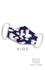 KIDS Magical Unicorn Pure Cotton Face Mask - Midnight Blue
